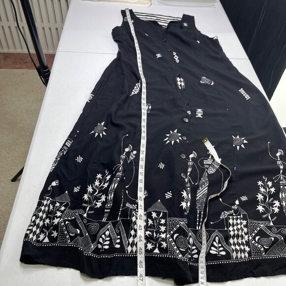 Vintage 90s R&K African Print Maxi Dress Women's 16P Rayon Button Front - Picture 10 of 12